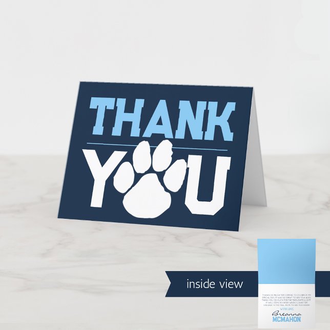 Fällning av flottan och Baby blue Tass Studenten Tack Kort (Navy Blue and Baby Blue Pawprint Folding Thank You Cards)