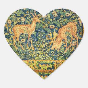 FALLOW HJORT PAIR,GOTISKA FANTASY-FLÖDEN,Grönt Hjärtformat Klistermärke