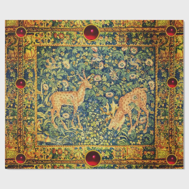 FALLOW HJORT PAIR,GOTISKA FANTASY-FLÖDEN,Grönt Presentpapper (Platt)