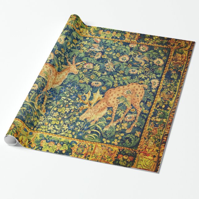 FALLOW HJORT PAIR,GOTISKA FANTASY-FLÖDEN,Grönt Presentpapper (Utrullad)