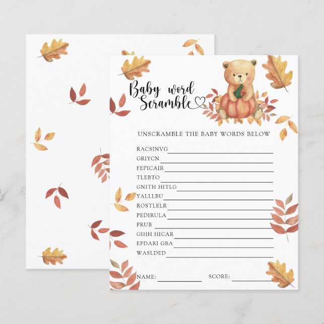 Fallpumpa och björn - Skamspel i Baby Ord (Fram/baksida)