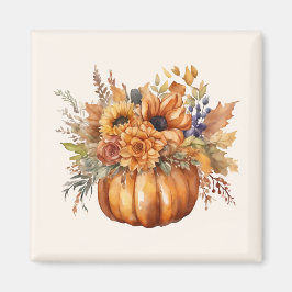 Fallsäsong- Pumpkin med blommor- Magnet