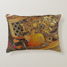 Fallscen - Pumpkin och Bittersöt Vine på Bench Prydnadskudde