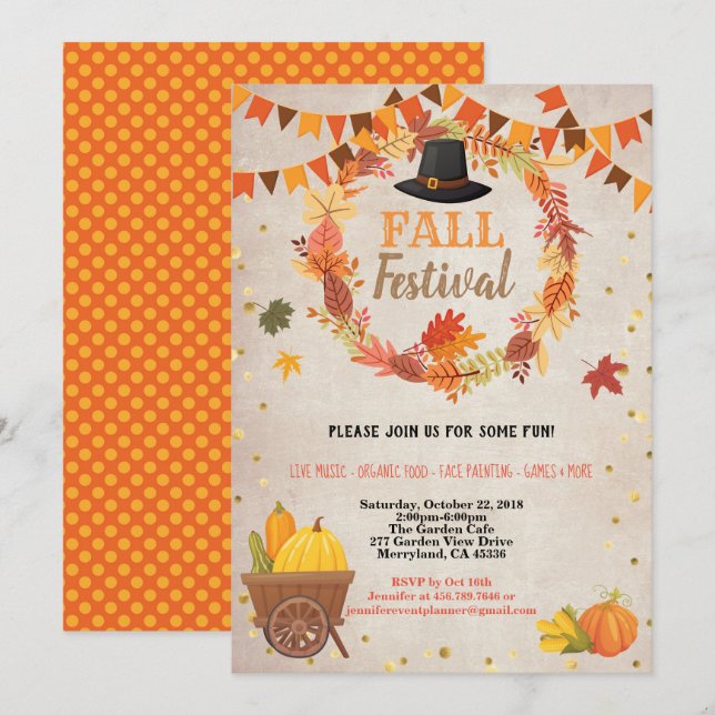 Fallskördefestival thanksgiving party vintage inbjudningar (Fram/baksida)
