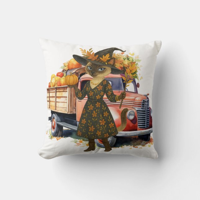 Falltema med pumpkin för Cat-älskare Kudde (Framsida)