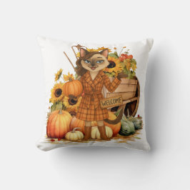Falltema med pumpkin för Cat-älskare Kudde