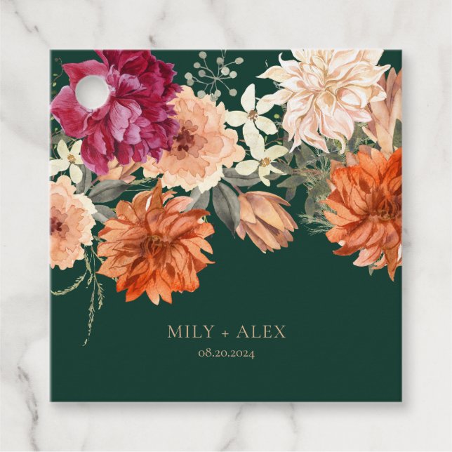 Fallvattenfärgsfall blommigt bröllop gåvor etiketter (Framsida)