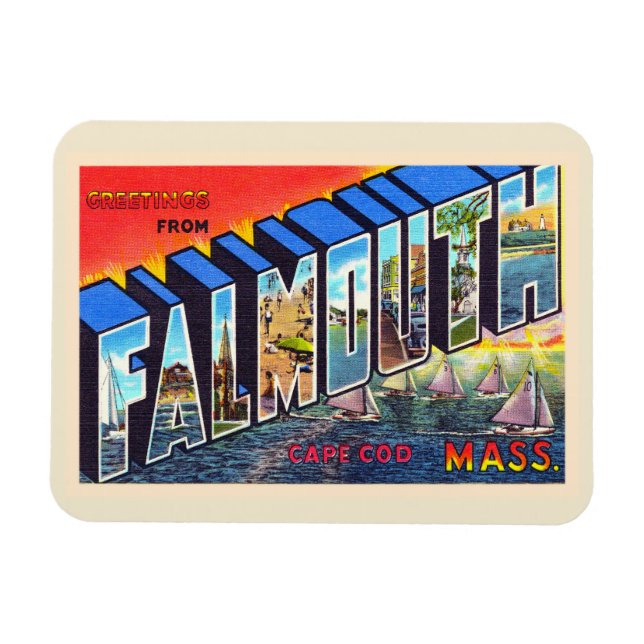 Falmouth Cape Cod Massachusetts Vintage Postcard Magnet (Horisontell)
