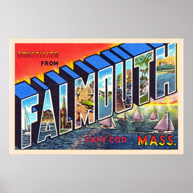 Falmouth Cape Cod Massachusetts Vintage Postcard Poster (Framsidan)