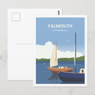 Falmouth Cornwall England Travel Illustration Vykort