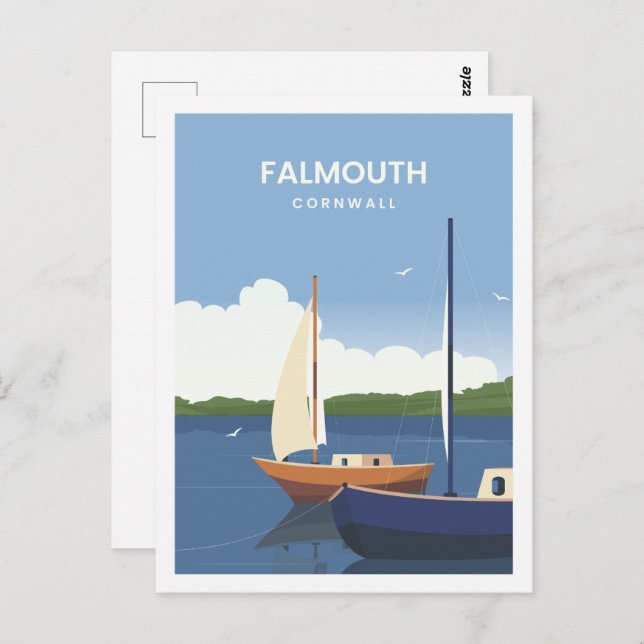 Falmouth Cornwall England Travel Illustration Vykort (Fram/baksida)