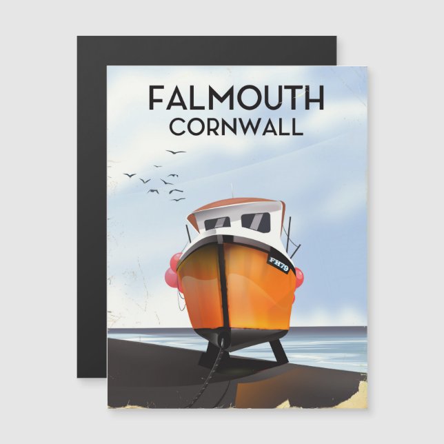 Falmouth Cornwall Fiskebåt resa affisch (Fram/baksida)