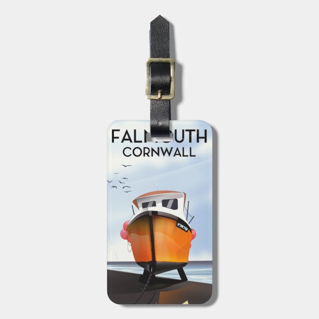 Falmouth Cornwall Fiskebåt reseraffisch Bagagebricka (Vertikal Framsida)
