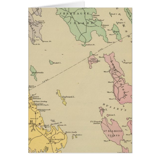 Falmouth Foreside, närliggande öar, Casco Bay Hälsningskort (Framsidan)