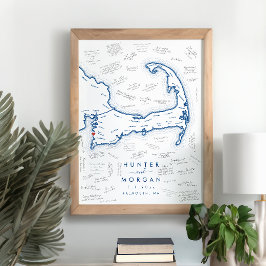 Falmouth MORSA Bröllop Blue Modern Guest Bok Poste Poster