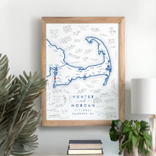 Falmouth MORSA Bröllop Blue Modern Guest Bok Poste Poster