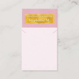 Fals Rosa Läder Och Guld Folie Halsband Utställnin Visitkort