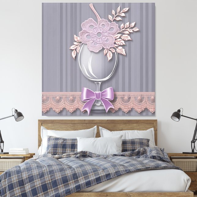 Fals Virkad Blommig Spets & Slinga Sängkammare Canvastryck (Insitu (sovrum))