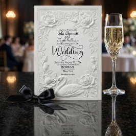 Falsad Letterpress Präglad Svandesign Bröllop Inbjudningar