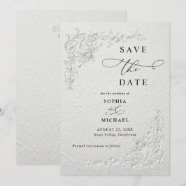 Falsat Präglad Blommig Bröllop Save the Date I Inbjudningar