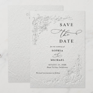 Falsat Präglad Blommig Bröllop Save the Date I Inbjudningar