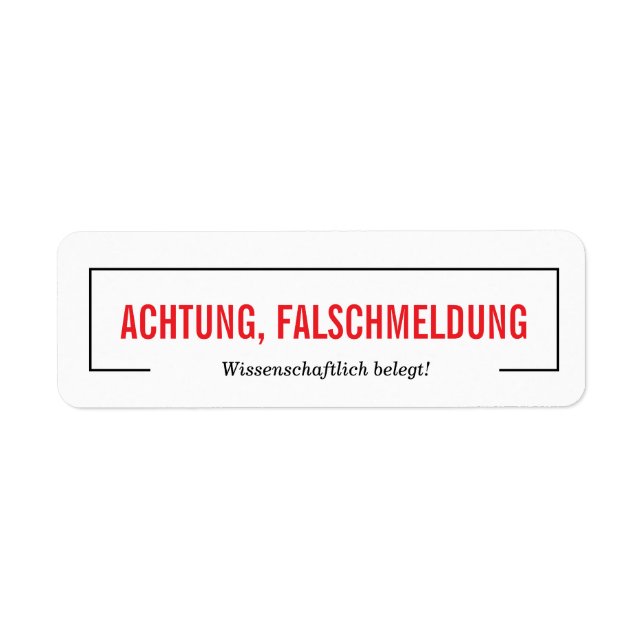 Falschmeldung Aufkleber  Returadress Etikett (Framsidan)