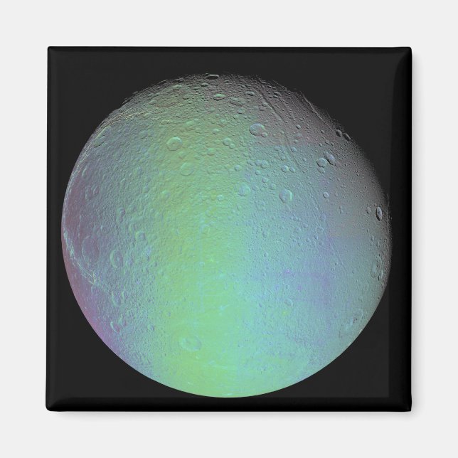 False färg, vy över lördagens måne Dione Magnet (Framsidan)