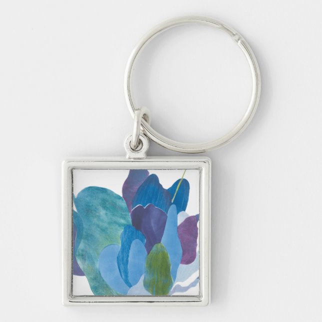False Indigo I Fyrkantig Silverfärgad Nyckelring (Framsidan)