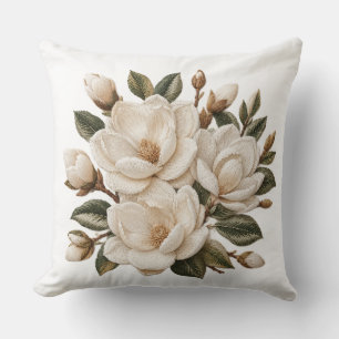 Falsk 3D-broderad illustration av vit magnolia Kudde