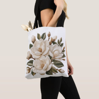 Falsk 3D-broderad illustration av vit magnolia Tygkasse