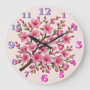 Falsk 3D-broderad Sakura-grenillustration Stor Klocka