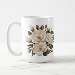 Falsk 3D broderad vit magnoliabild Kaffemugg