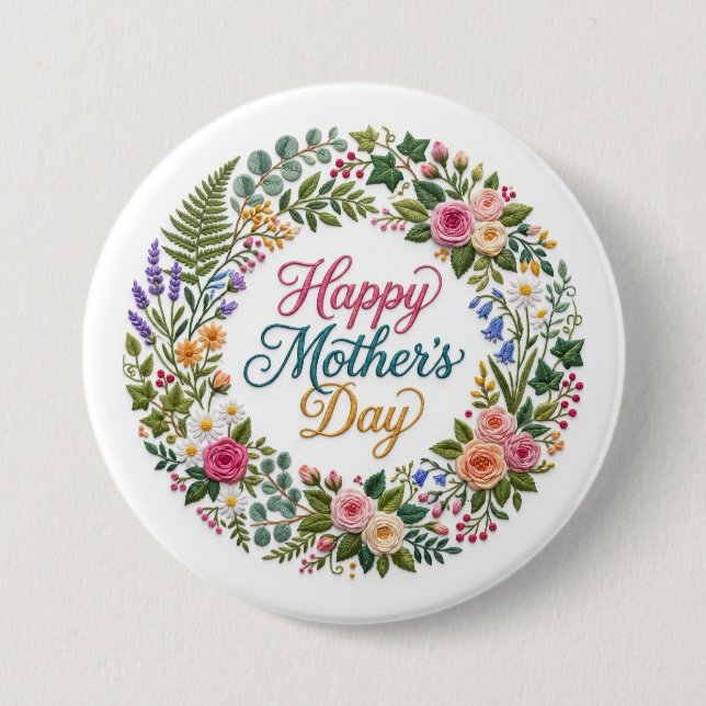 Falsk broderi Blommig Glad mors dag Knapp (Framsida)