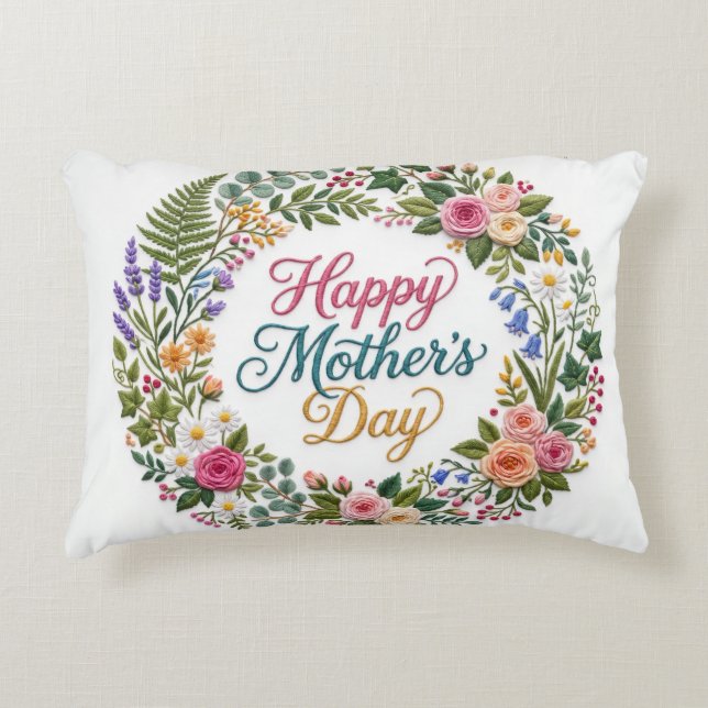 Falsk broderi Blommig Glad mors dag Prydnadskudde (Framsidan)