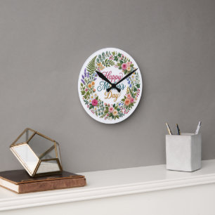 Falsk broderi Blommig Glad mors dag Rund Klocka