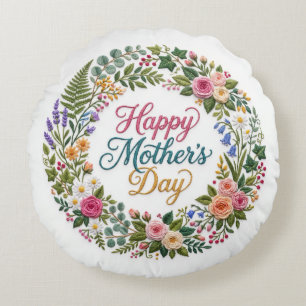 Falsk broderi Blommig Glad mors dag Rund Kudde