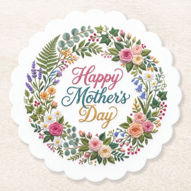 Falsk broderi Blommig Glad mors dag Underlägg Papper (Framsida)