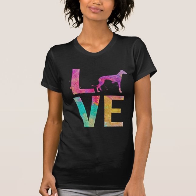 Falsk Broderi Greyhound Kärlek T Shirt (Framsida)