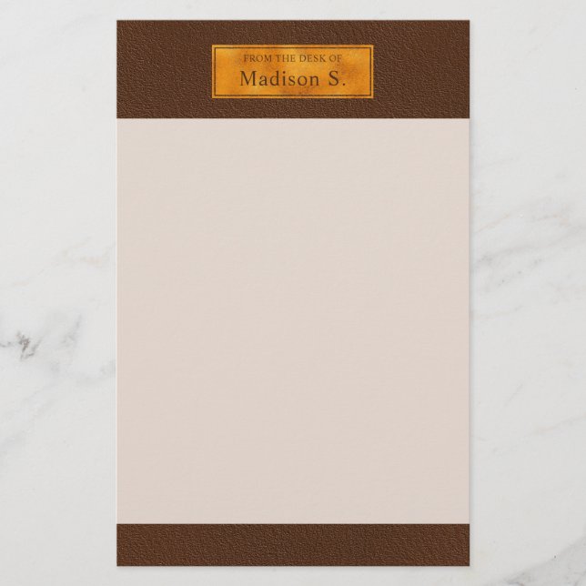 Falsk Brun Läderstruktur Med Guld Folie Banner Brevpapper (Framsida)