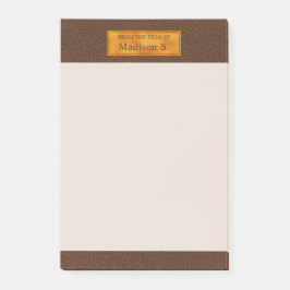 Falsk Brun Läderstruktur Med Guld Folie Banner Post-it Block