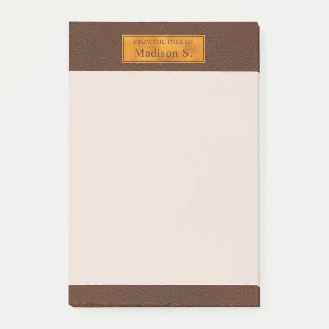 Falsk Brun Läderstruktur Med Guld Folie Banner Post-it Block (Framsida)