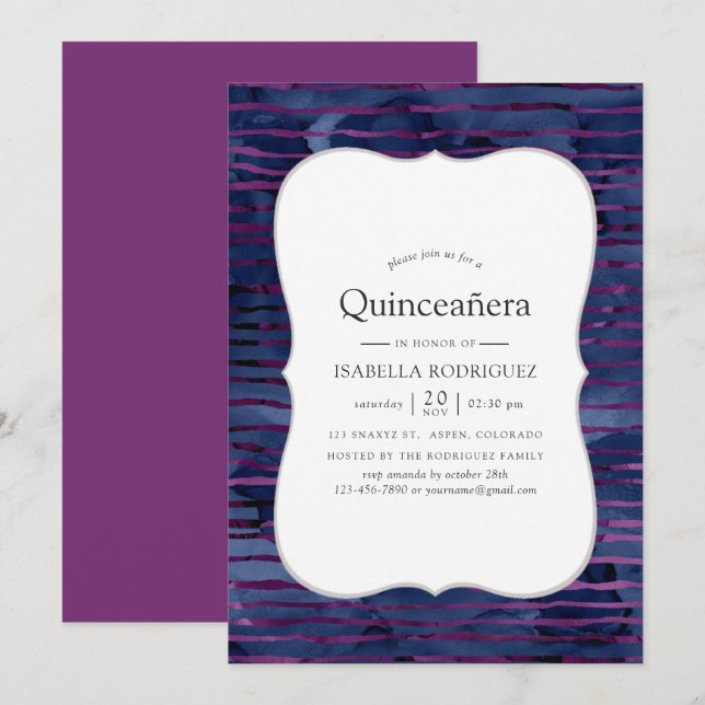 Falsk folie randig Quinceanera Inbjudningar (Fram/baksida)