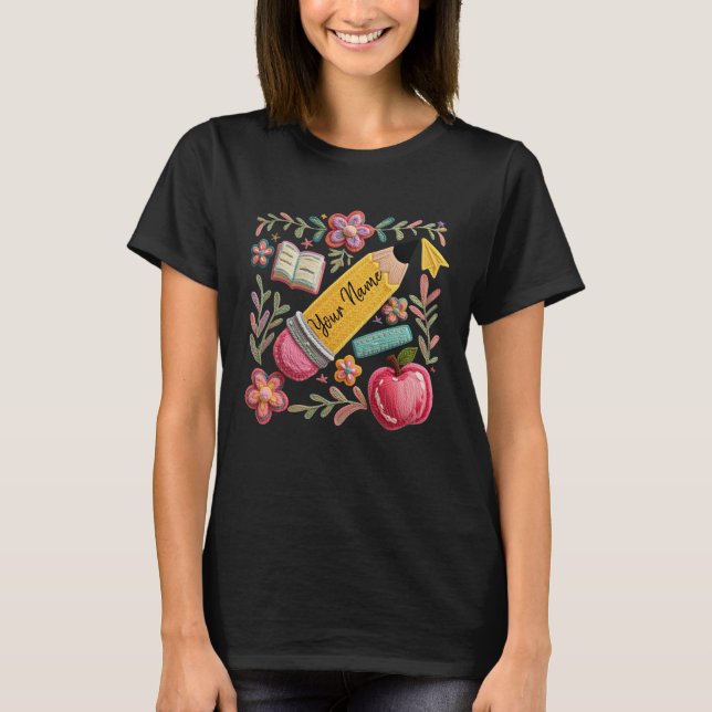 Falsk garnstrukturpenna med eget namn Lärare T Shirt (Framsida)
