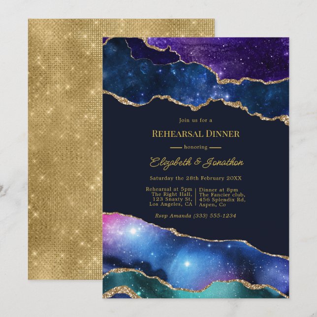 Falsk Glitter Agat Celestial Övningsmiddag Inbjudningar (Fram/baksida)