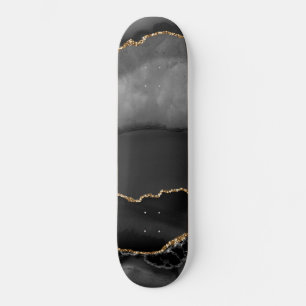 Falsk grå marmorerad agat gyllene glitter svart st mini skateboard bräda 18,5 cm