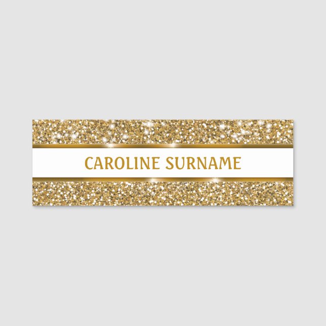 Falsk gul guldglittertextur & anpassad text namnbricka (Framsida)