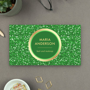 Falsk guld folie cirkel grön glitter sminkartist visitkort