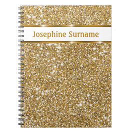 Falsk guldgul glittertextur & anpassad text anteckningsbok