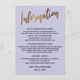 Falsk guldtypografi Lavendel Bröllopsinformation Tilläggskort