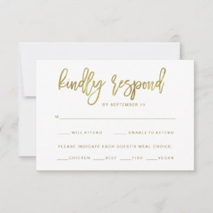 Falsk guldtypografi Måltidsval RSVP OSA Kort